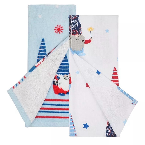 Set of 2 Gnome of the Brave Patriotic Kitchen Towels USA Red White Blue Flags - Picture 4 of 6